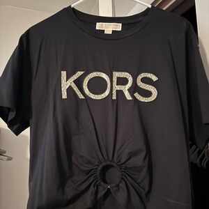 Michael Kors Black T-Shirt with Gathered Detail